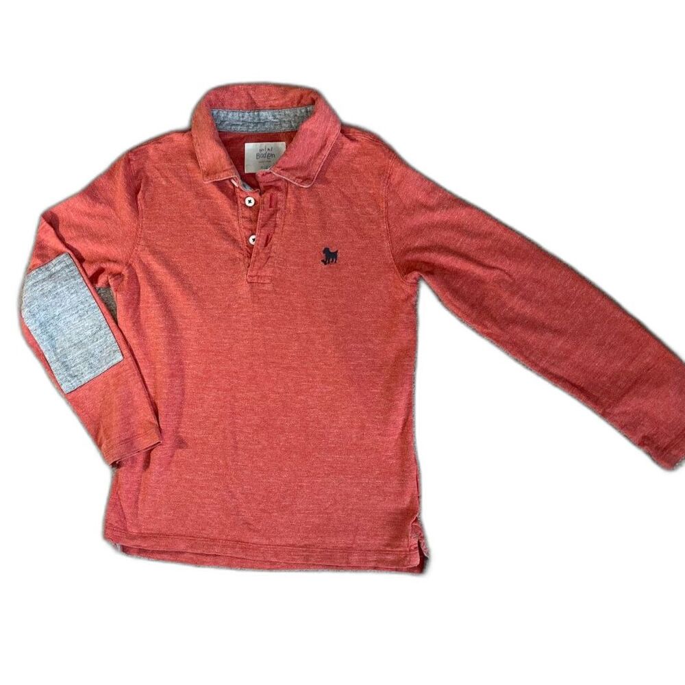 Mini Boden Boys Heather Orange Slub Jersey Polo Shirt Dog Logo, Size 9-10 Years